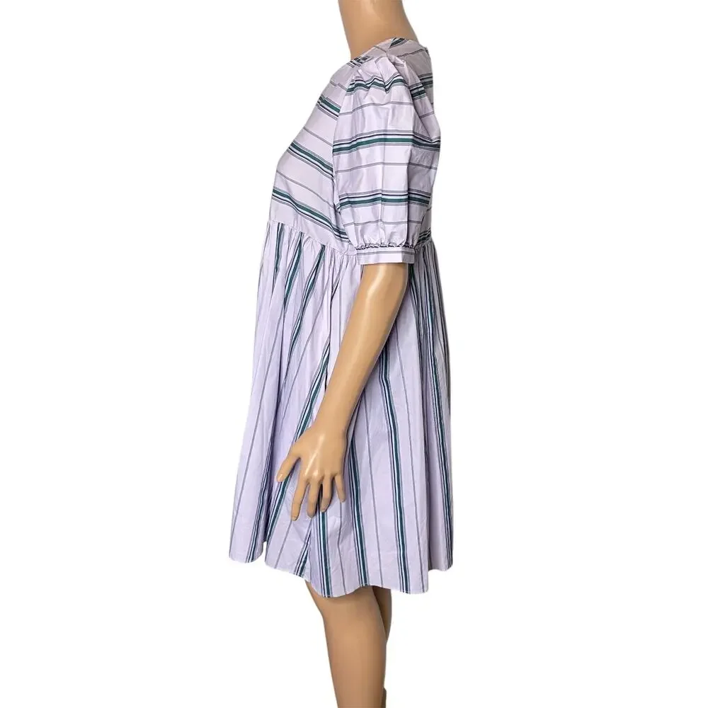 English Factory Puff Sleeve Striped Mini Dress size M Lilac Relaxed Babydoll New - Picture 3 of 10